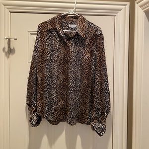 Equipment Animal Leopard Print Long Sleeve Blouse Size Large